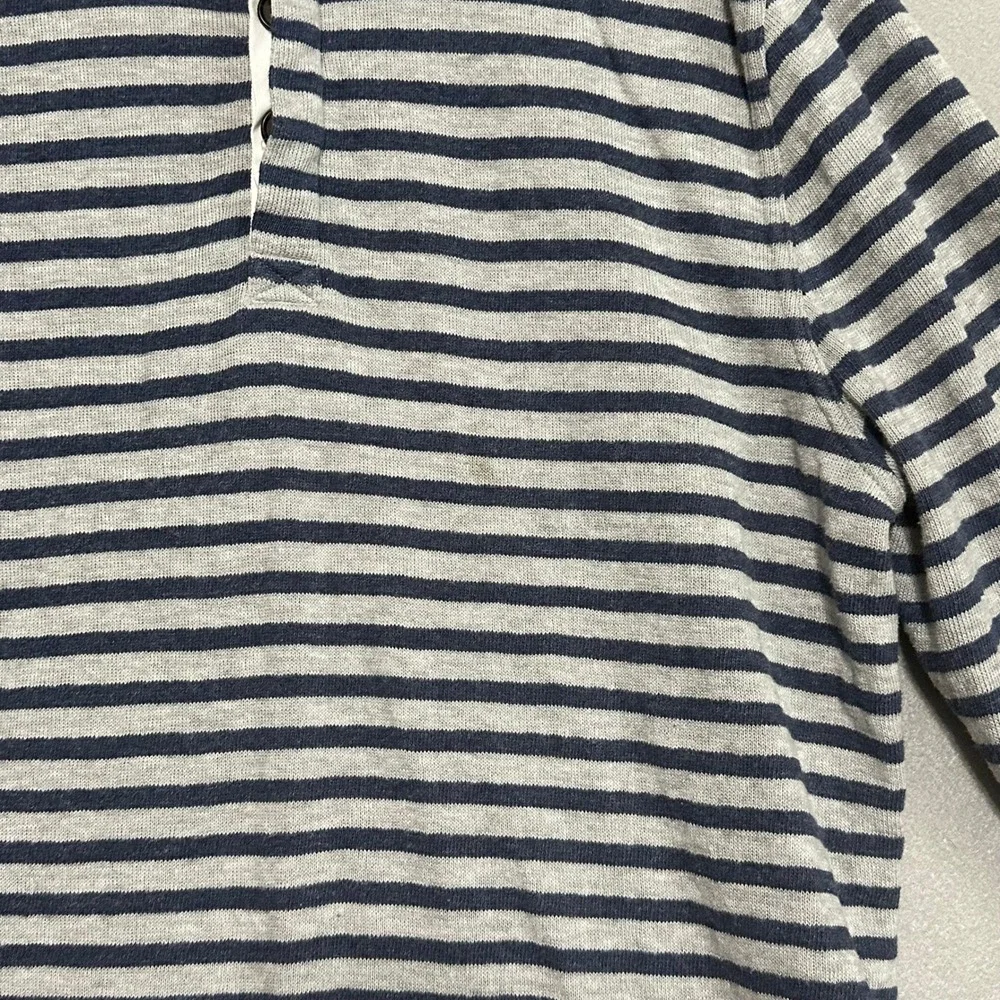 Johnnie-O Mens XL Gray Navy Blue Striped Quarter Button Mock‎ Neck Pullover